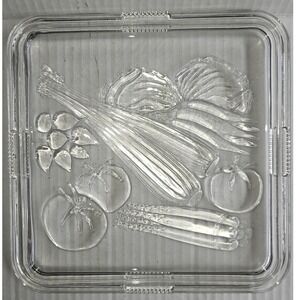 Vintage Federal Glass Clear Vegetable Embossed Pattern Glass LID ONLY  8.5" Sq